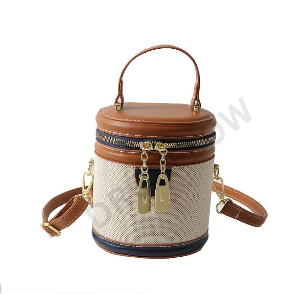 Retro Bucket Bag Cylinder Purse Single Shoulder Crossbody Handbag With Zipper
